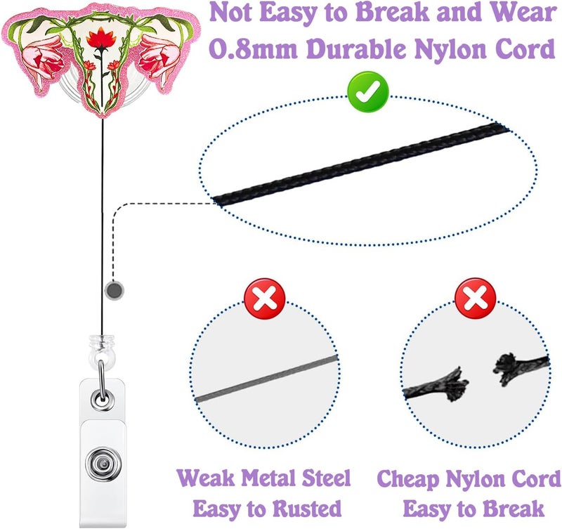 Bydevia Cute Floral Uterus Badge Reel Retractable for Labor and Delivery Nurse, Gynecology Badge Reel, L&D Badge Clip, Funny OB/GYN Ovaries Badge Holder with Alligator Clip & 24” Durable Nylon Cord - Image 4